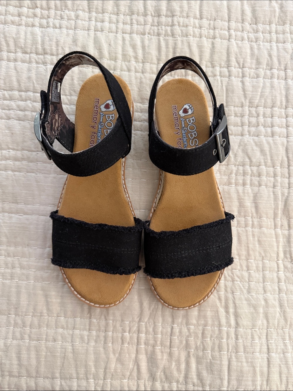 Bobs from Skechers  Black Canvas Strap Sandals with memory foam footbed